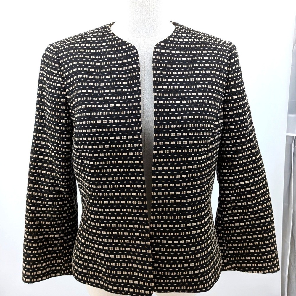 Anne Klein Textured‎ Embroidered Blazer Brown Khaki Career Jacket Size 8 - Picture 7 of 11